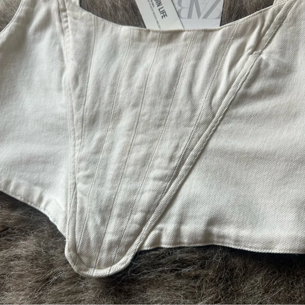 Zara Topstitched Corset Top - Oyster/Off White - Size Small - NWT - Picture 5 of 9
